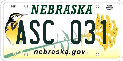 NE license plate ASC031