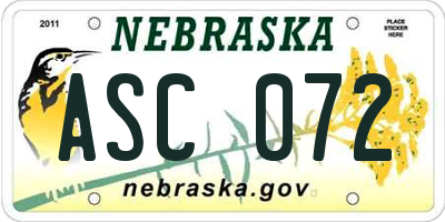 NE license plate ASC072