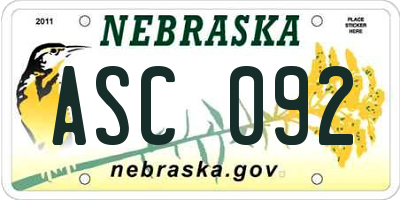 NE license plate ASC092