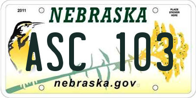 NE license plate ASC103