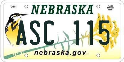 NE license plate ASC115
