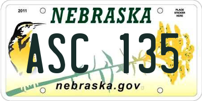 NE license plate ASC135