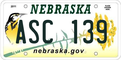 NE license plate ASC139