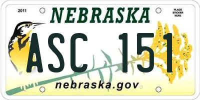 NE license plate ASC151
