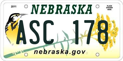 NE license plate ASC178