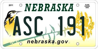 NE license plate ASC191