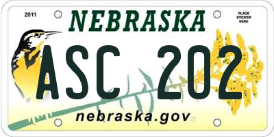 NE license plate ASC202