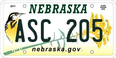 NE license plate ASC205