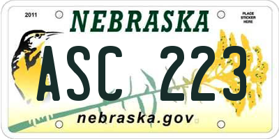 NE license plate ASC223