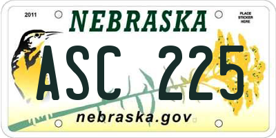 NE license plate ASC225