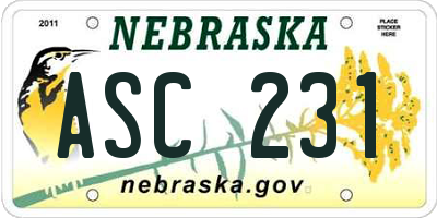 NE license plate ASC231