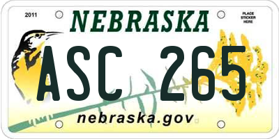 NE license plate ASC265
