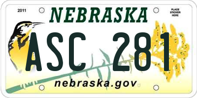 NE license plate ASC281