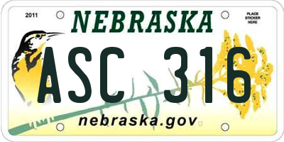 NE license plate ASC316