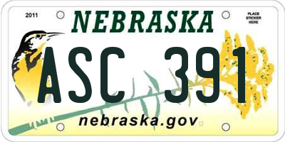 NE license plate ASC391