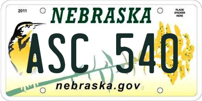 NE license plate ASC540