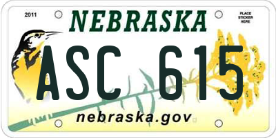 NE license plate ASC615