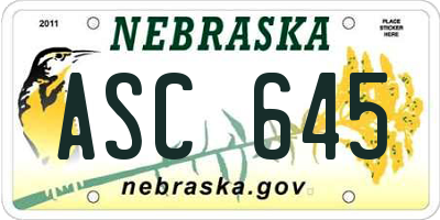NE license plate ASC645