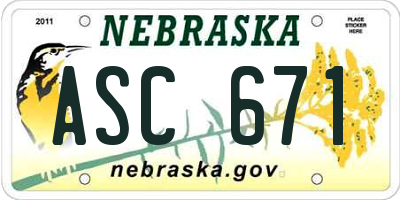 NE license plate ASC671