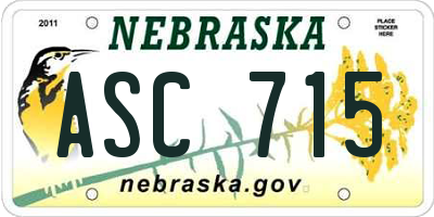 NE license plate ASC715