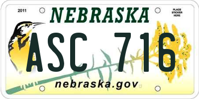 NE license plate ASC716
