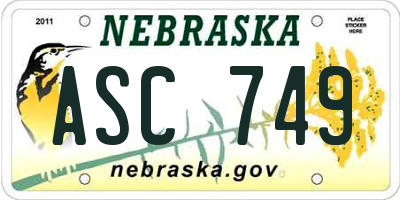 NE license plate ASC749