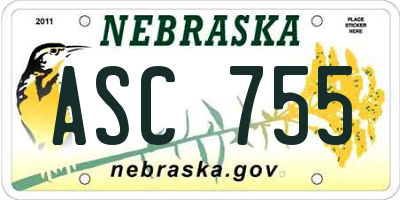 NE license plate ASC755