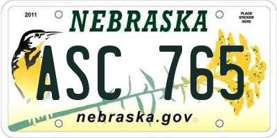 NE license plate ASC765