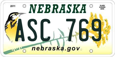 NE license plate ASC769