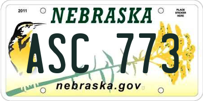 NE license plate ASC773