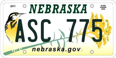 NE license plate ASC775
