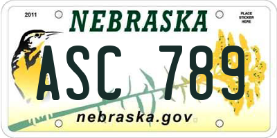 NE license plate ASC789