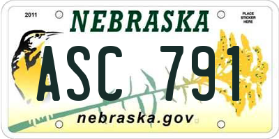 NE license plate ASC791