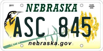 NE license plate ASC845