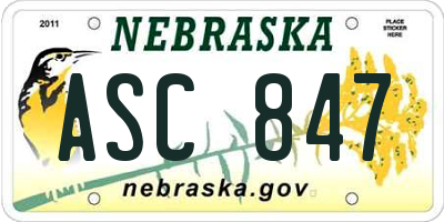 NE license plate ASC847