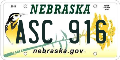 NE license plate ASC916