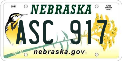 NE license plate ASC917
