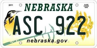 NE license plate ASC922