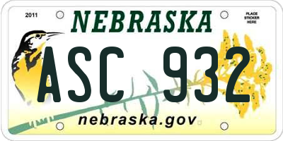 NE license plate ASC932