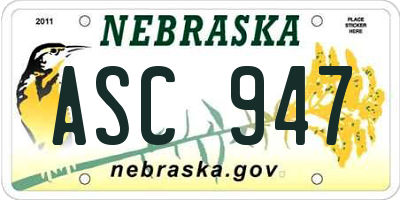 NE license plate ASC947