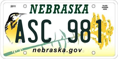NE license plate ASC981