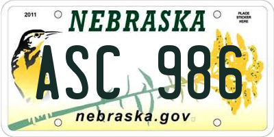 NE license plate ASC986