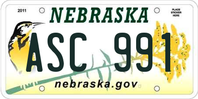NE license plate ASC991
