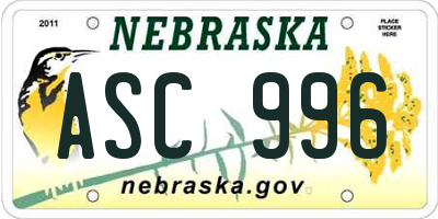 NE license plate ASC996