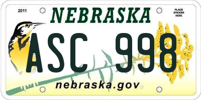 NE license plate ASC998