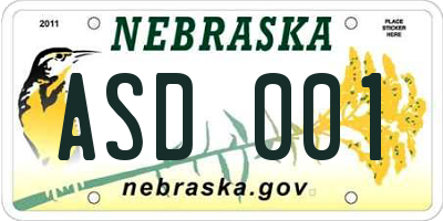 NE license plate ASD001