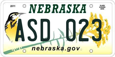NE license plate ASD023