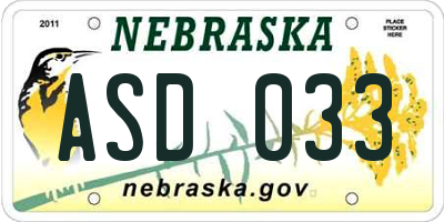 NE license plate ASD033