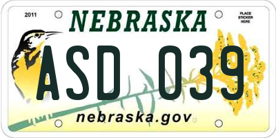 NE license plate ASD039