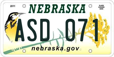 NE license plate ASD071
